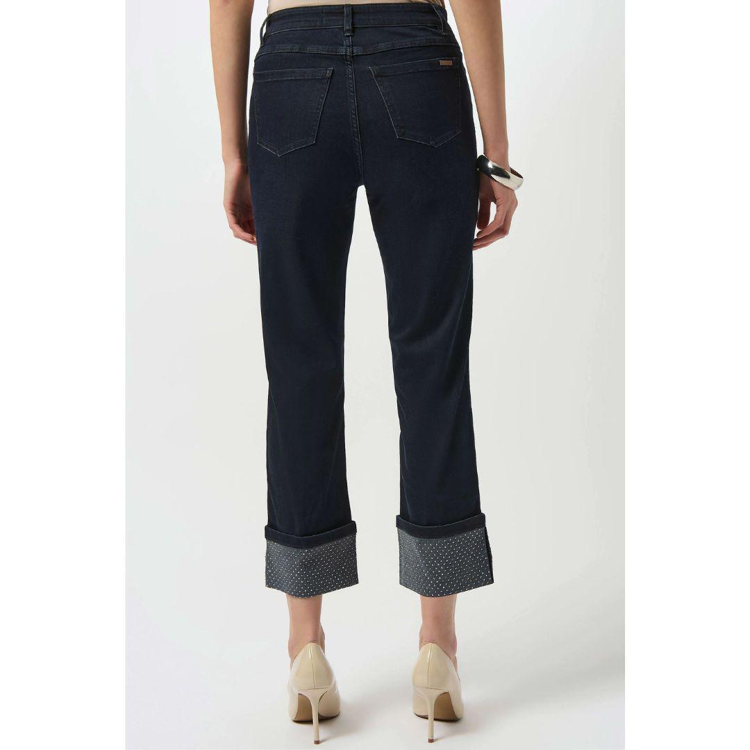 Straight Crop Stretch Jeans with Turned Hem - 253953 - Ink