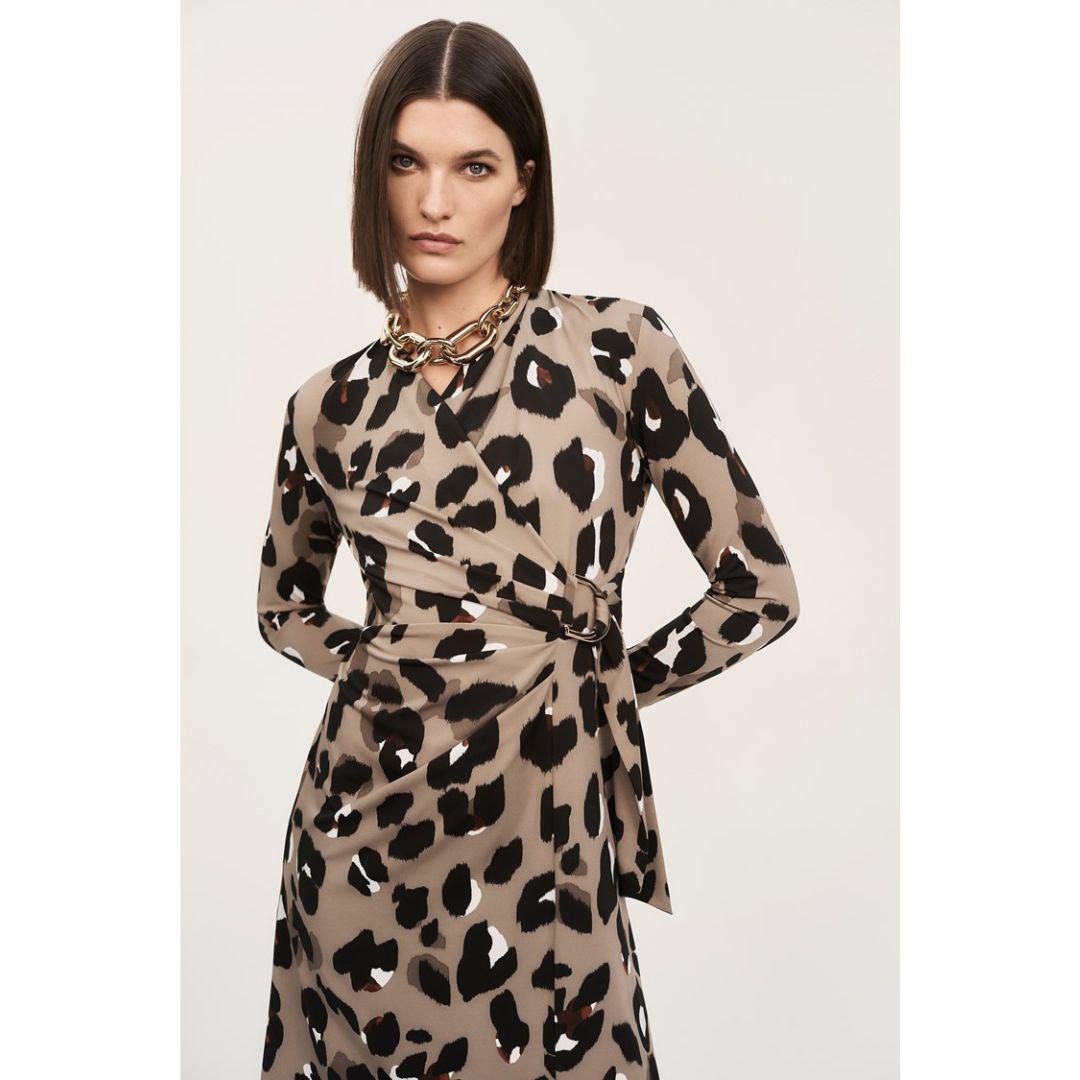 Silky Knit Animal Print Wrap Dress - 243173 - Black Multi