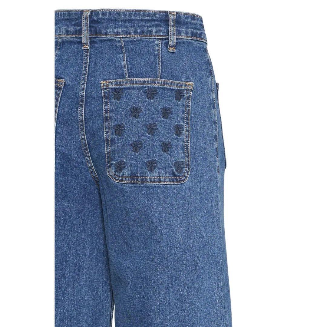 Komma Wide Leg Embroidered Pocket Jeans