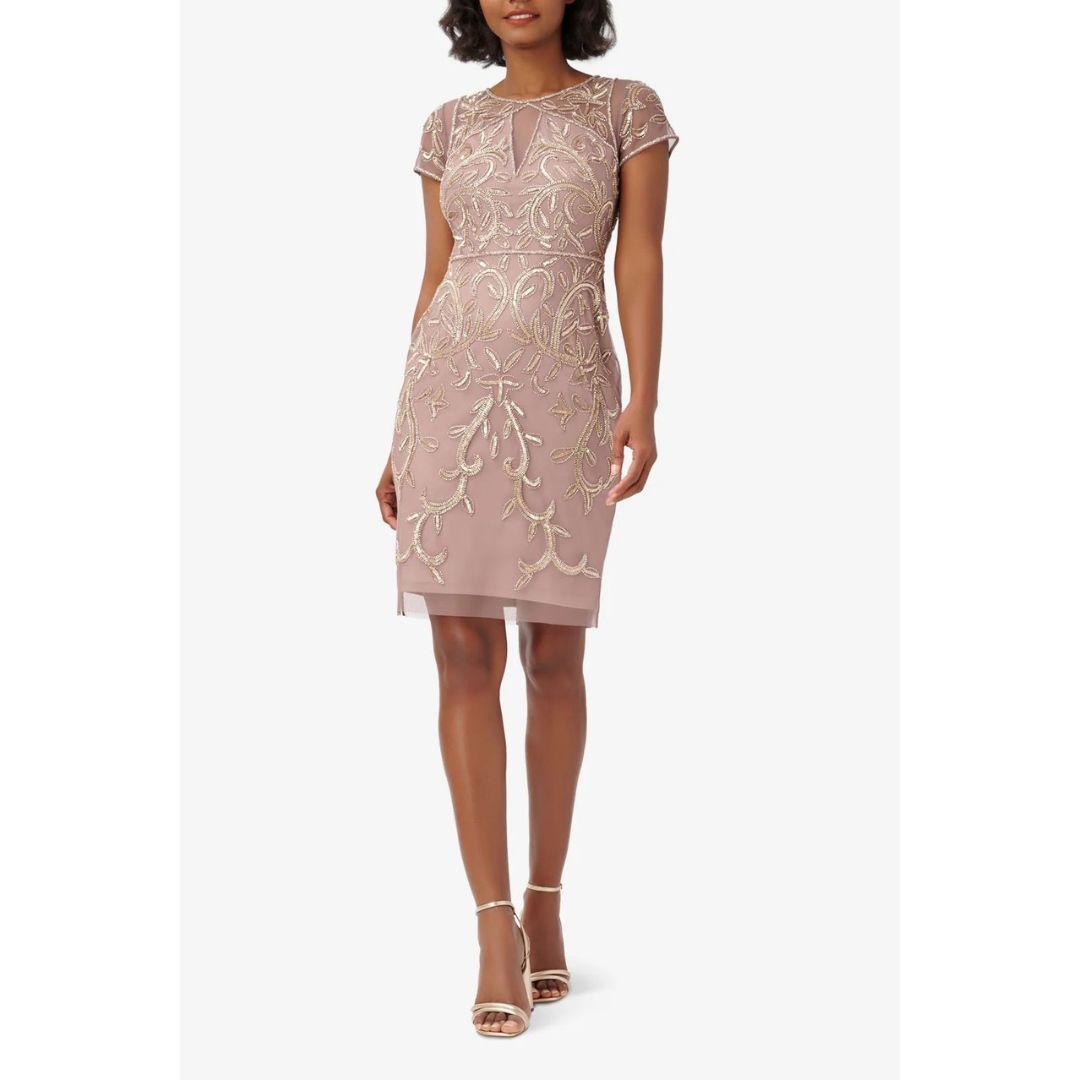 Boat Neck Short Sleeves Back Zipper Dress - AP1E209867 - Stone