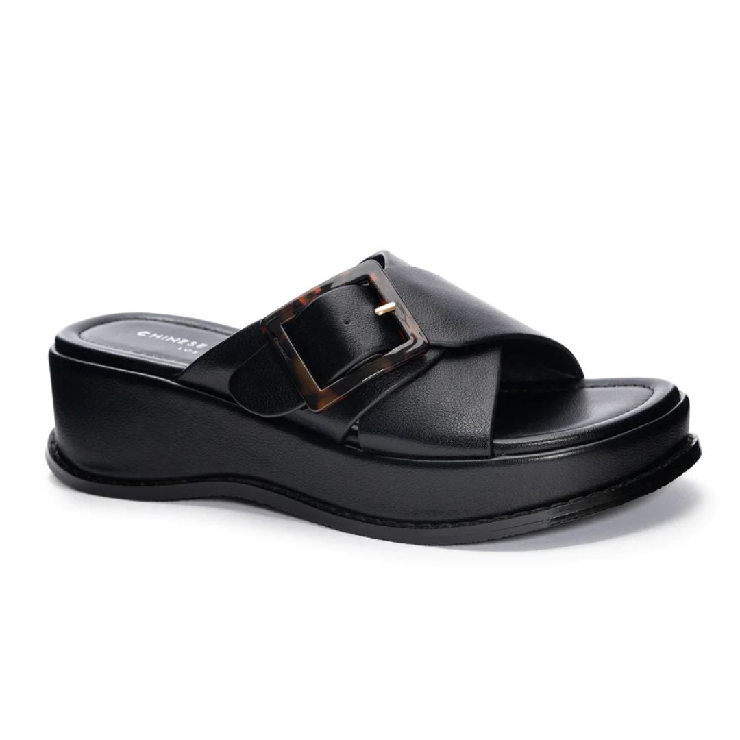 Clarke Tortoise Buckle Sandals - Black