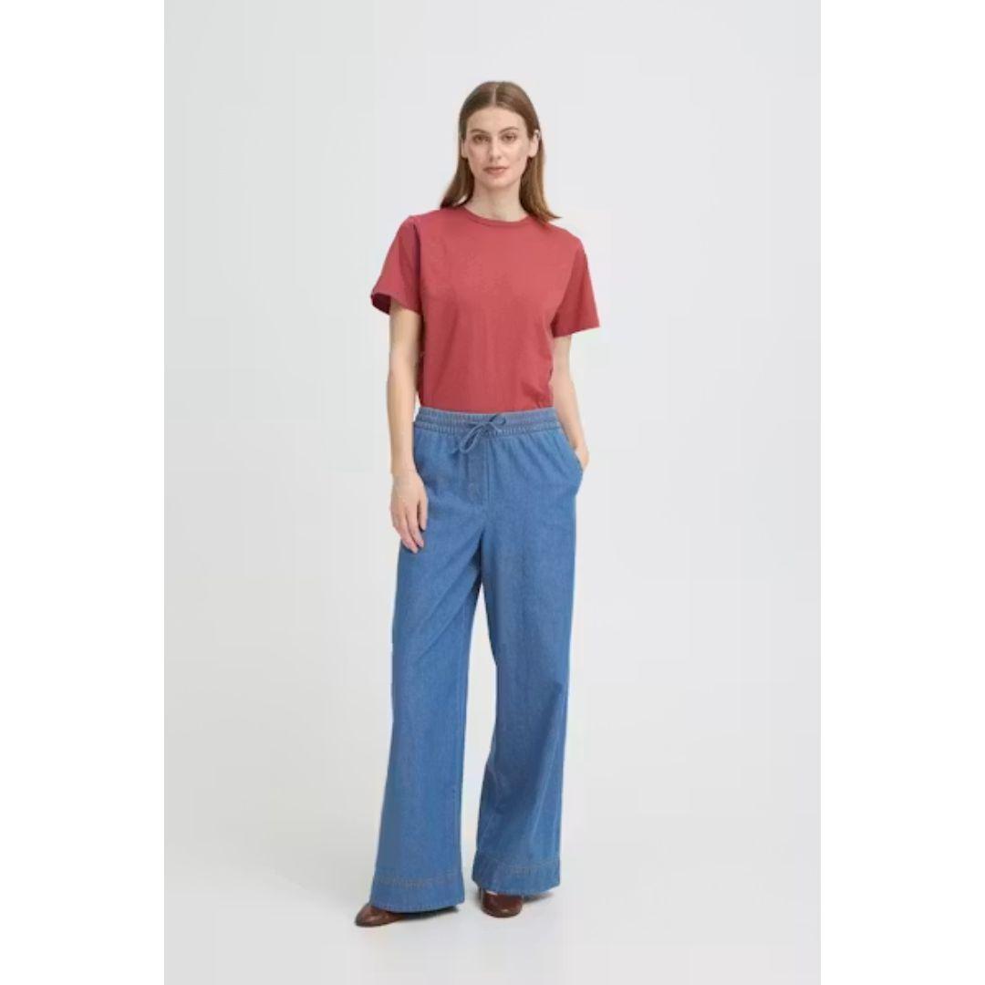 Archer Denim Wide Leg Drawstring Pants | Medium Blue
