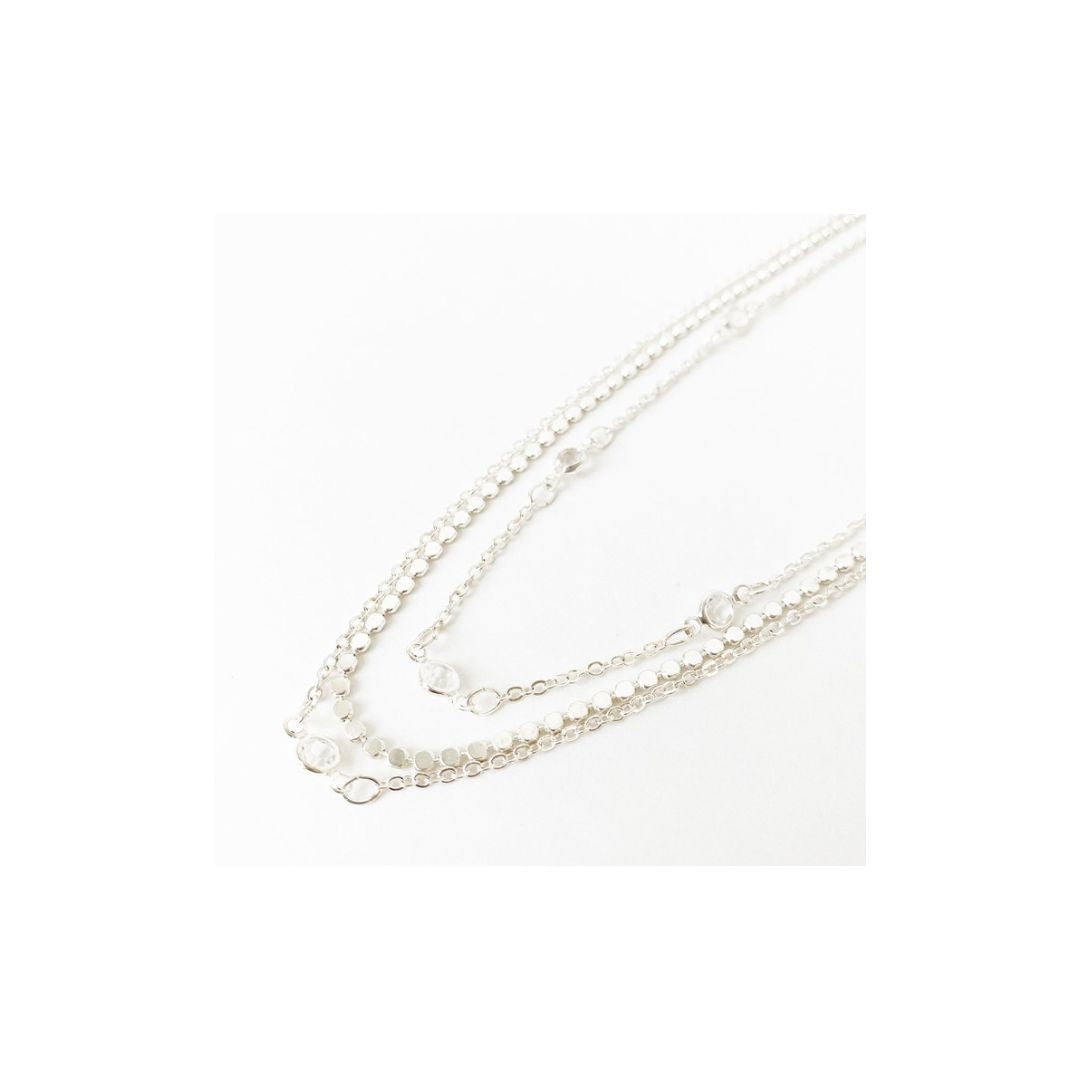 Triple Chain Necklace with Crystals - 1538