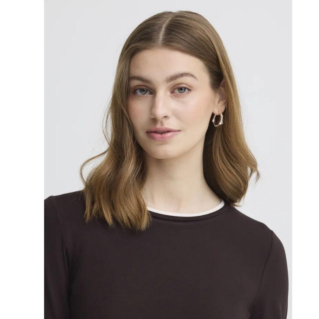 ICHI Astra Long Sleeve Contrast Trim Top | 20127255 | Torte