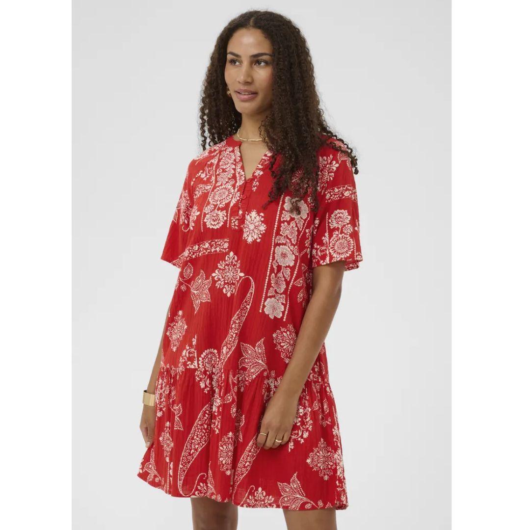 Gianna Short Dress - 10614857 - Red Ethnic Print