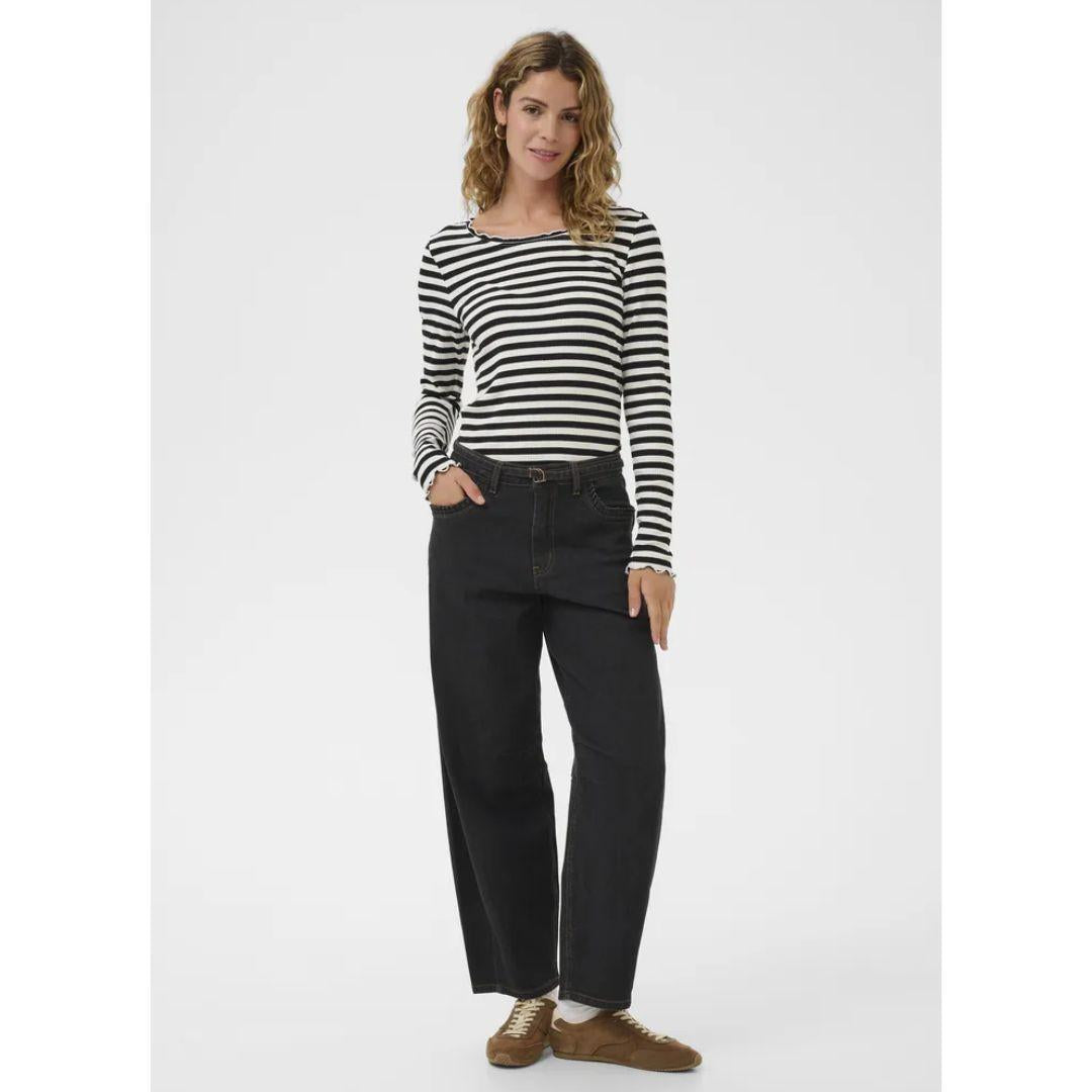 Caysa Ankle Stretch Barrel Jeans - Black Washed