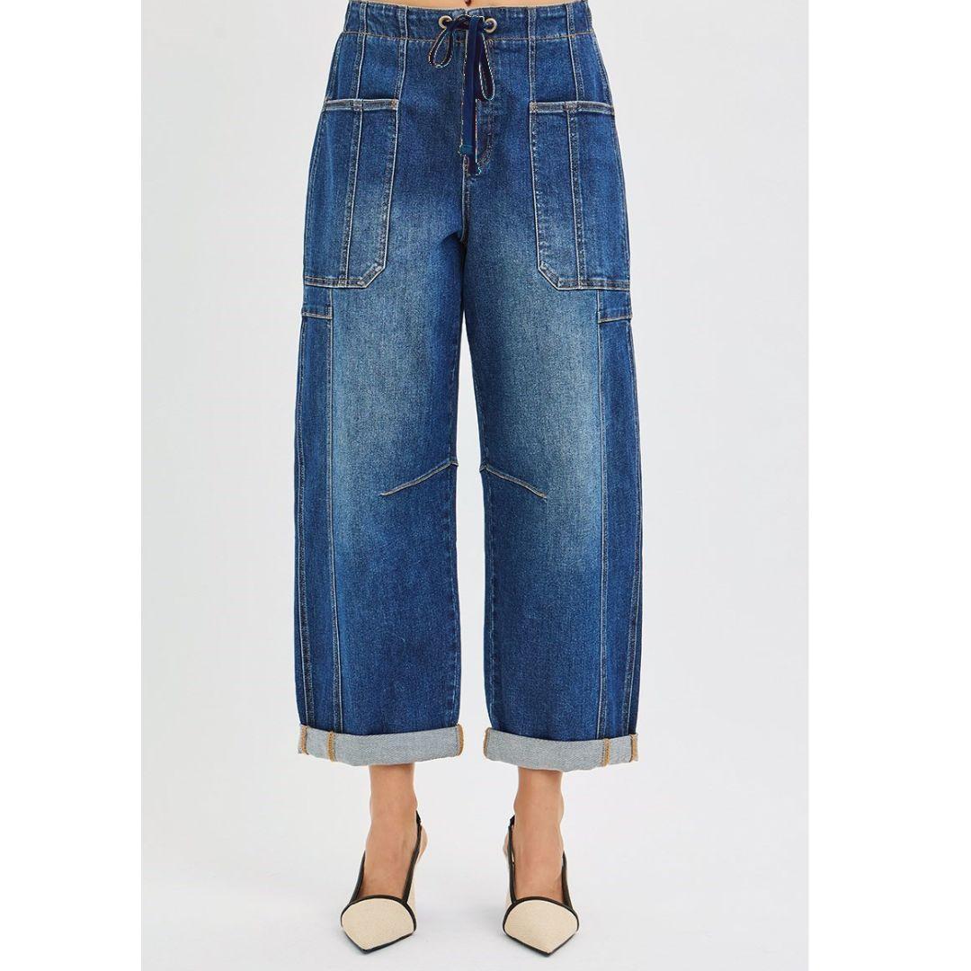 Risen High Rise Barrel Stretch Jean | Dark