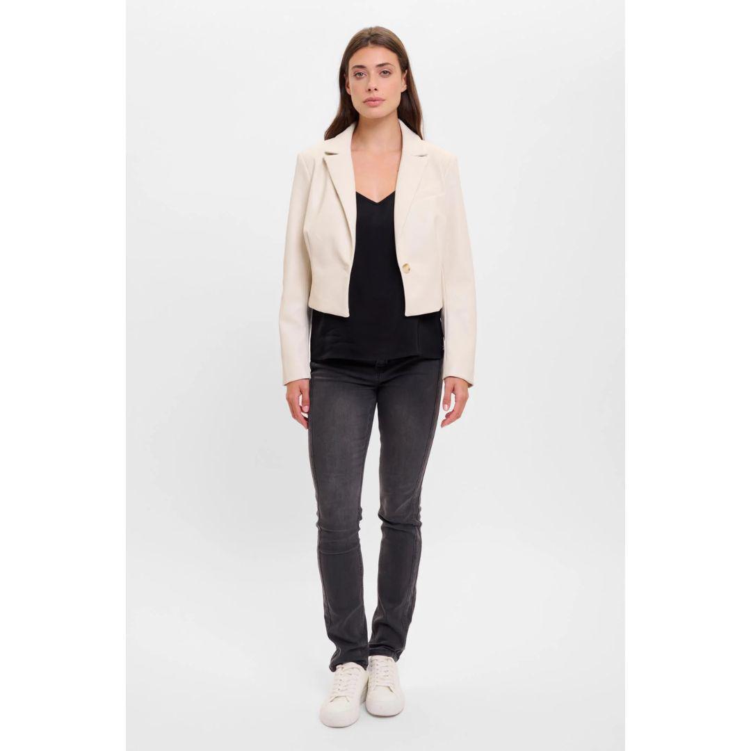 Olwin Faux Leather Cropped Blazer Jacket