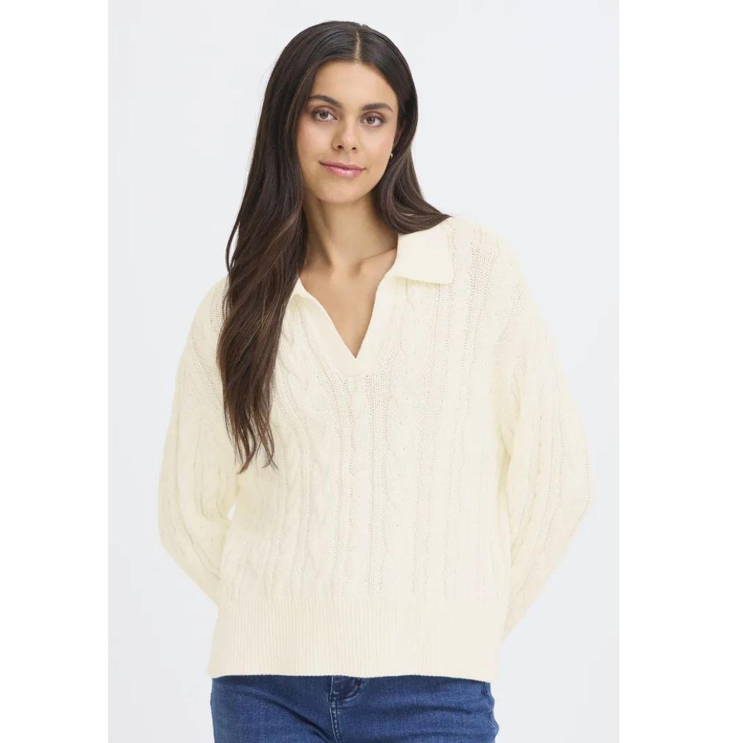 Vivian Polo Cable Sweater - Whisper White