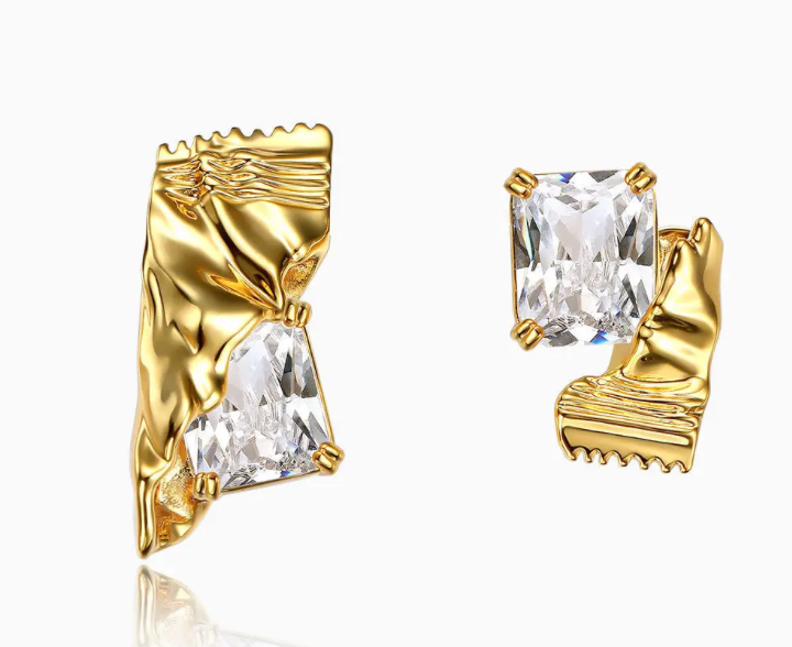 Bon Bon Rhinestone Stud Earring Steel PV 14K Gold