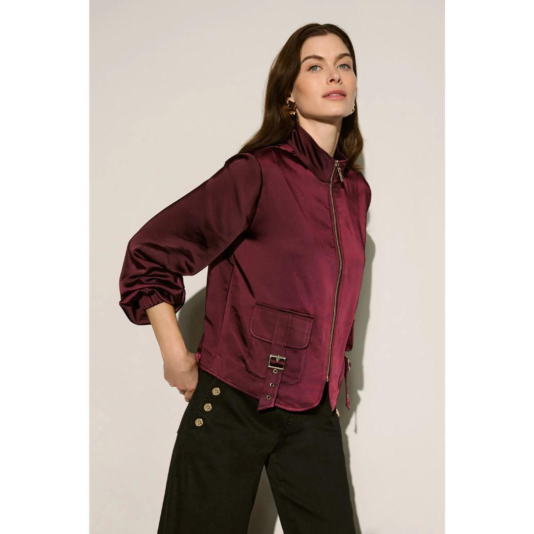 Joseph Ribkoff Satin Puff Sleeve Utility Jacket | Elderberry