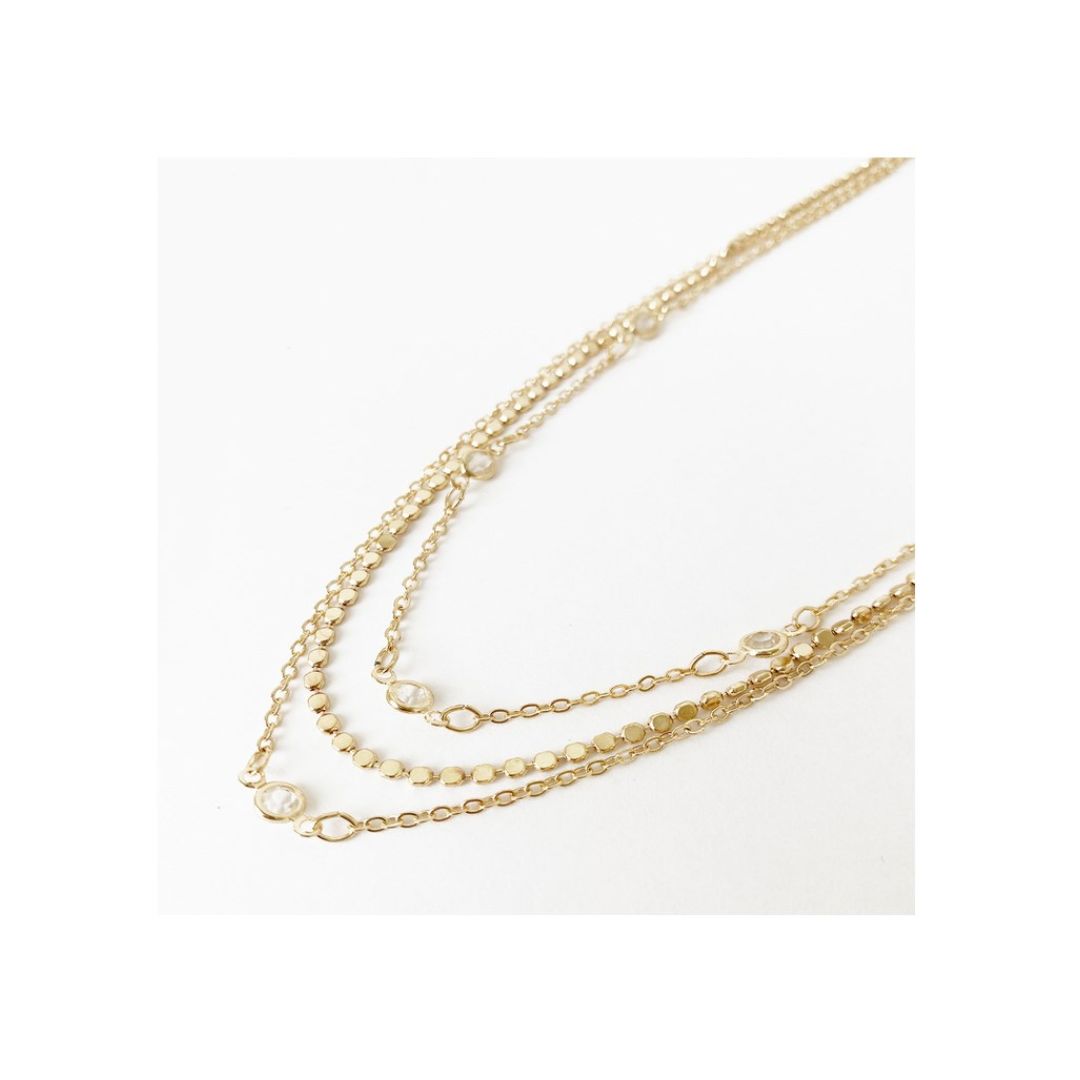 Triple Chain Necklace with Crystals - 1538