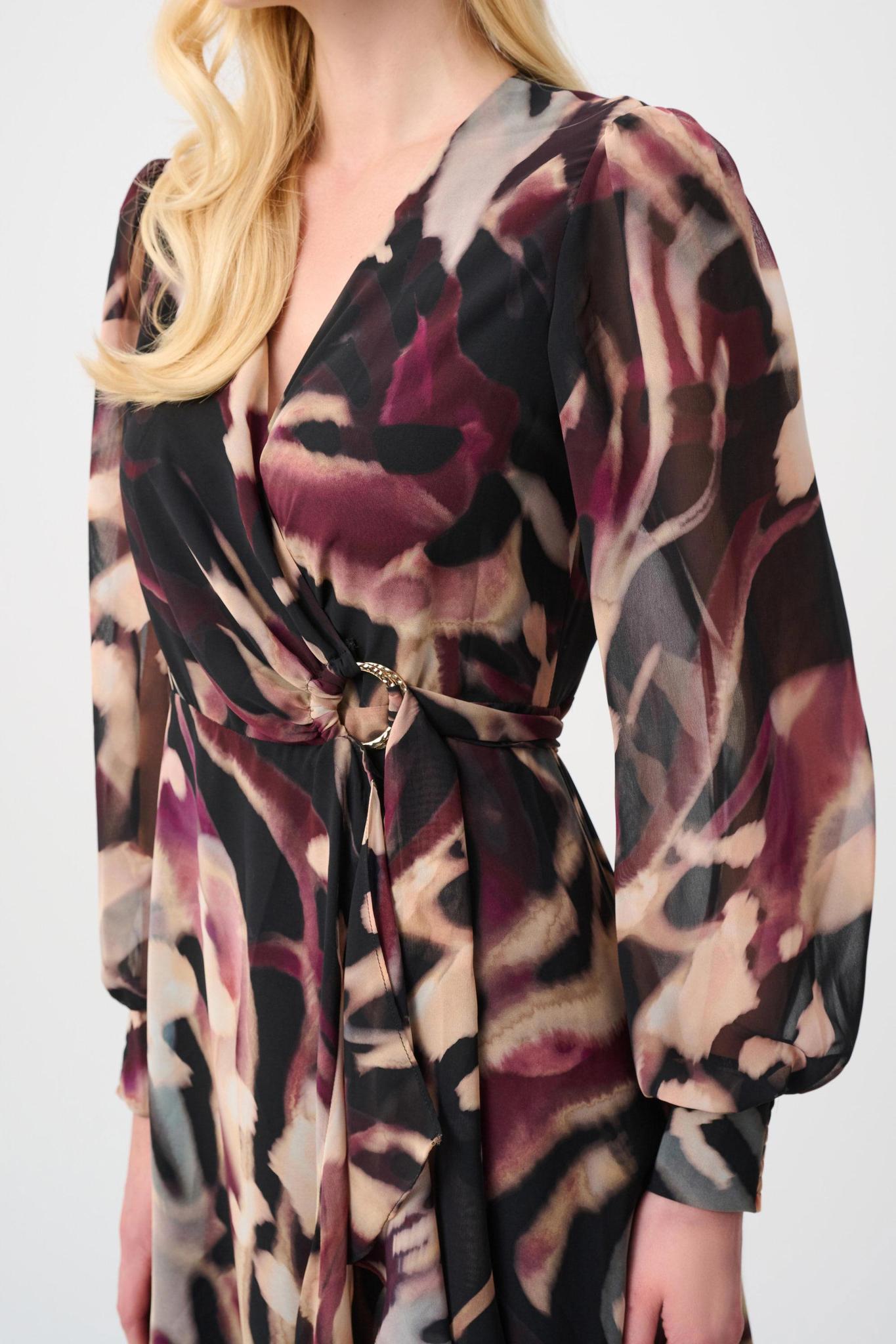 Chiffon Printed Fit and Flare Wrap Dress - 263739 - Black Multi
