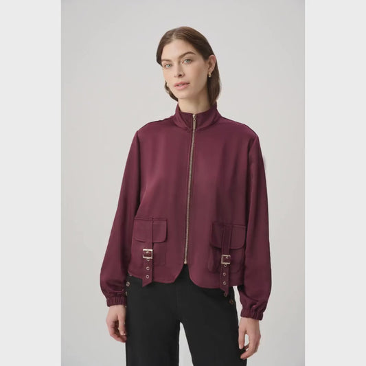 Joseph Ribkoff Satin Puff Sleeve Utility Jacket | Elderberry